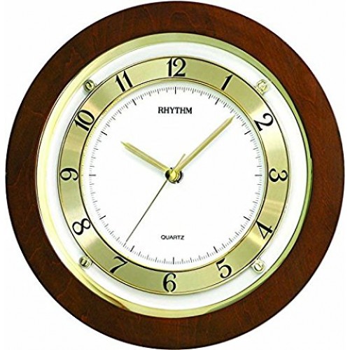 Rhythm Silent Silky Move Pearl Printing Dial Wooden Case Wall Clock Ø24X4.6cm